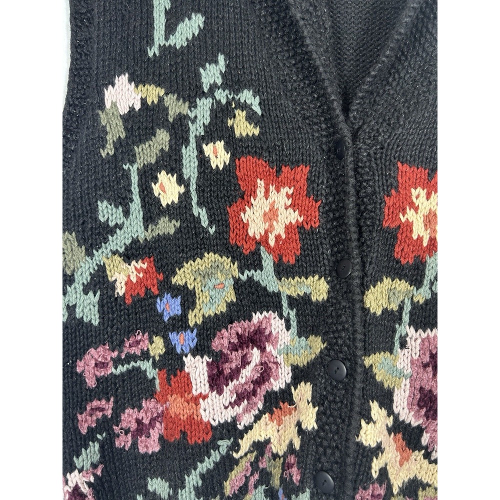 VTG Jennifer Reed Hand Knitted Sweater Vest Dark Floral Cottagecore Twee Size M - Picture 2 of 10